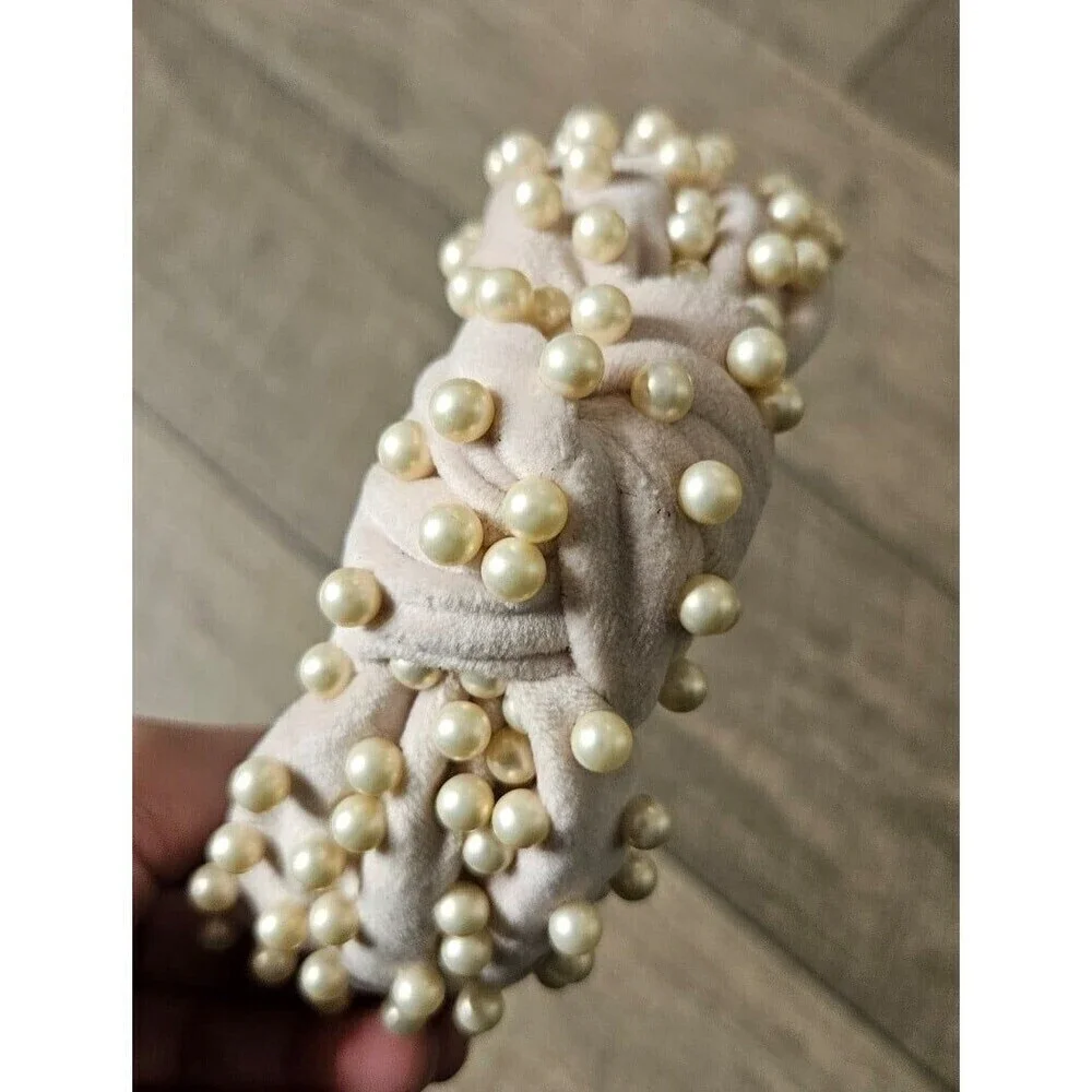 Lele Sadoughi Light Pink Pearl Velvet Headband